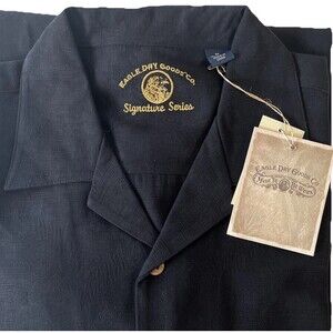 Eagle Dry Goods Men's Black Short Sleeve Shirt 100% Silk Logo Left Sleeve Medium
